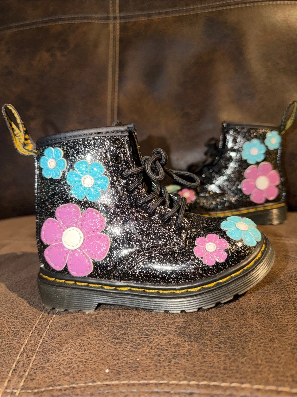 NWOT Dr. Martens Black Boots With Flowers